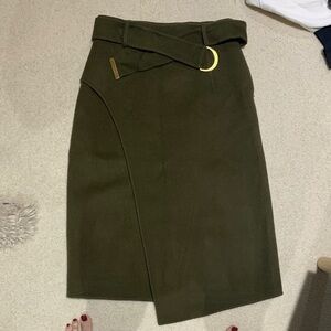 Sandro Asymmetrical Wool Khaki Skirt with Belt